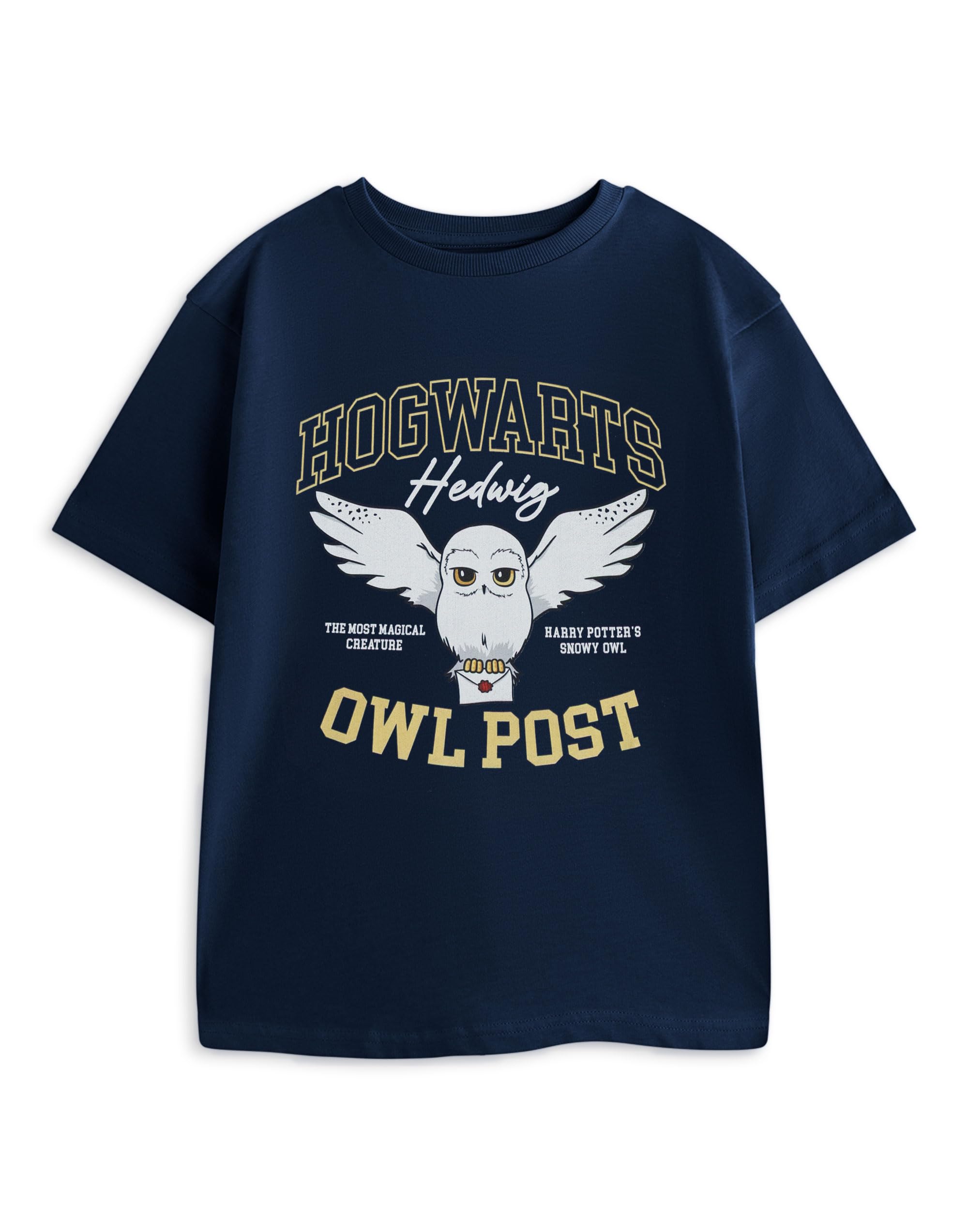 Harry Potter Girls Navy Hedwig Blue Graphic Tee | Short Sleeve Crew Neck Top With Hogwarts Owl Post Print | Kids Character T-Shirt Merch - 11-12 Years