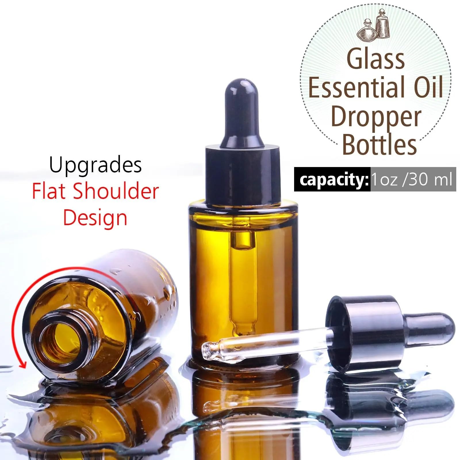 Gotero 20 piezas botella cuentagotas vidrio esmerilado 1 Oz 30ml botellas de aceite esencial Perfume con ojo(Clear Frosted)