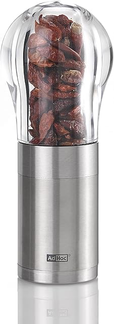 AdHoc MP204 EDDI Chilli & Spice Cutter | Stainless Steel/Acrylic | Dried Herbs and Spices Cutter, PreciseCut Technology | (H)155mm x (D)60mm | Clear/Silver