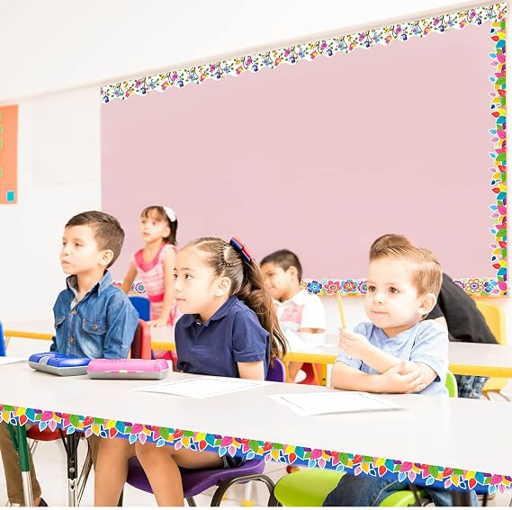Sabary 59 ft Bulletin Board Borders Flower Birds Print Colorful Removable Blackboard Bulletin Board Trim Floral Paper Cutouts Classroom Decoration for Spring Summer Office School Back to School Decor