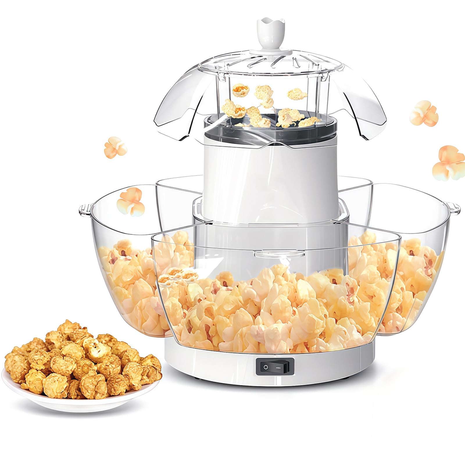Macchina per popcorn ad aria calda CYTBEK da 1200 W con 4 ciotole rimovibili - Pronta in 2 minuti, snack salutari senza olio