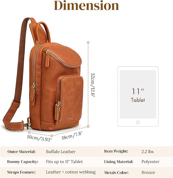 S-ZONE Sling Bag for Women Men Genuine Leather Vintage Crossbody Chest Bag