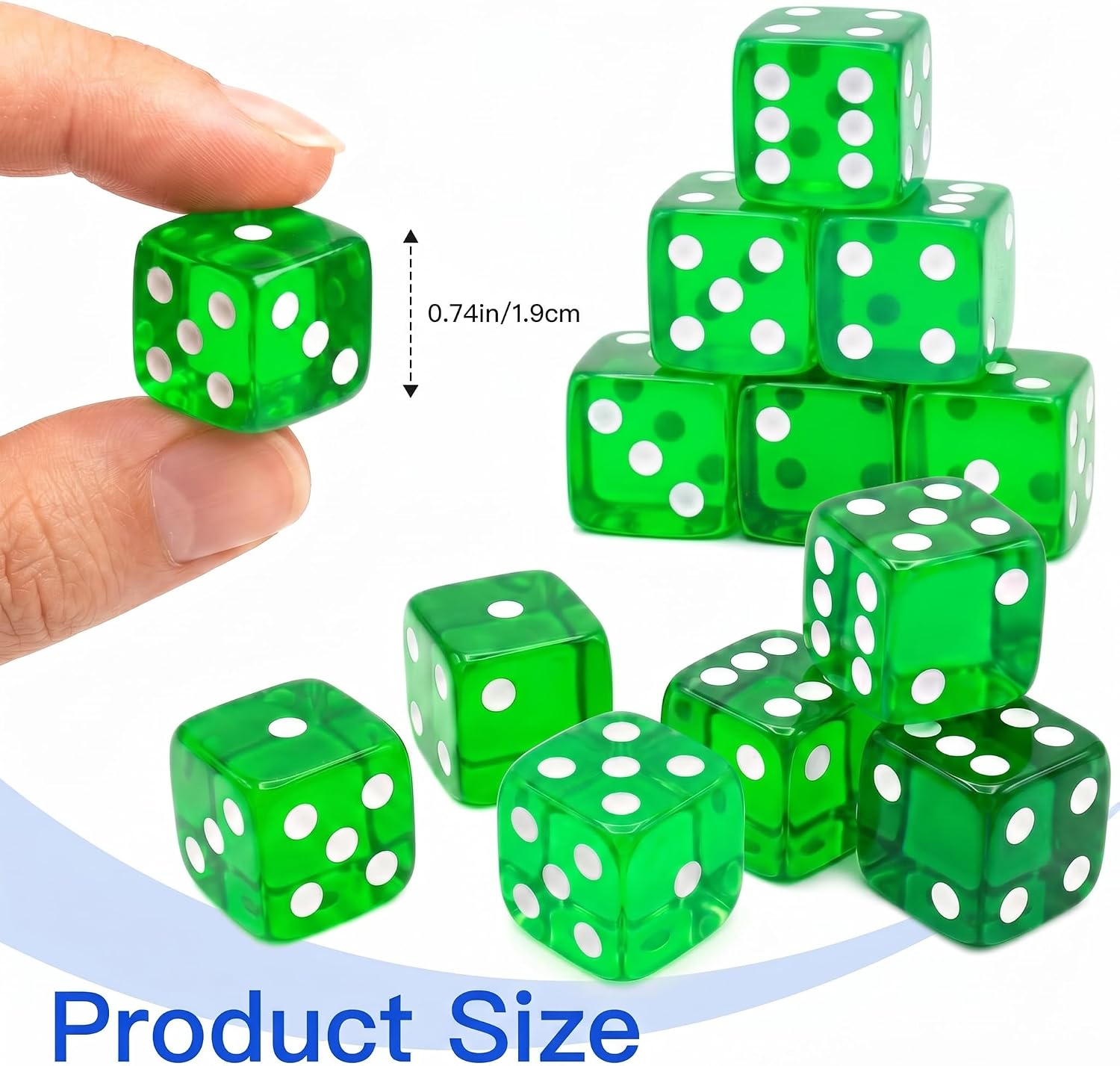 12 Piece 19 mm Casino Style Dice Set, Acrylic Translucent D6 Dice with Square Rounded Edge,Green for Craps, Table Games, Board Games, RPG, MTG, DND(Green) image 2