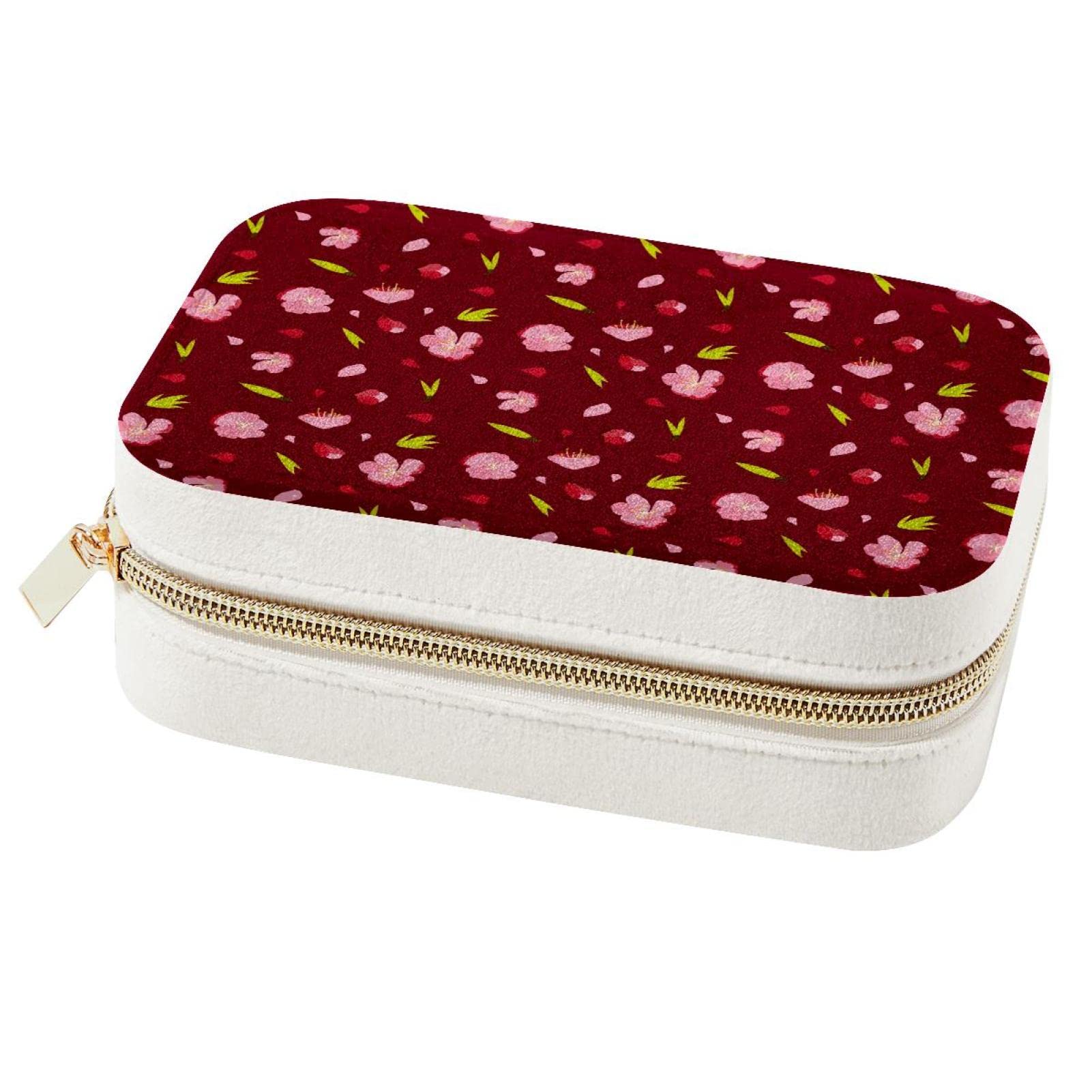 Boîte à bijoux de voyage portable fleur rouge pour rangement bagues et colliers