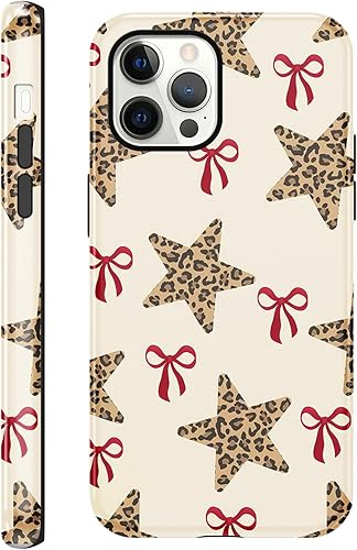 lioscre Cute Y2K Star Phone Case for iPhone 12 Pro Max Cheetah Print Beige Case 