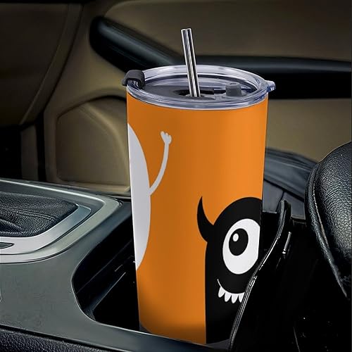 Miniatura 7 de Vaso de viaje de 20 onzas con tapa y pajitas con diseño de murciélago y cara de monstruo con aislamiento de acero inoxidable con cepillo de