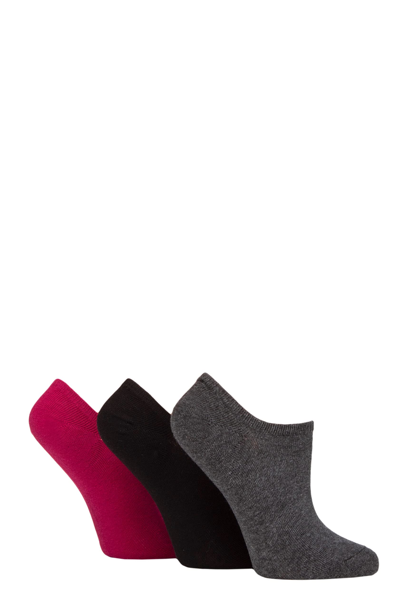 Pringle Ladies Plain Cotton Secret Socks Pack of 3 Black/Grey/Plum Plain 4-8