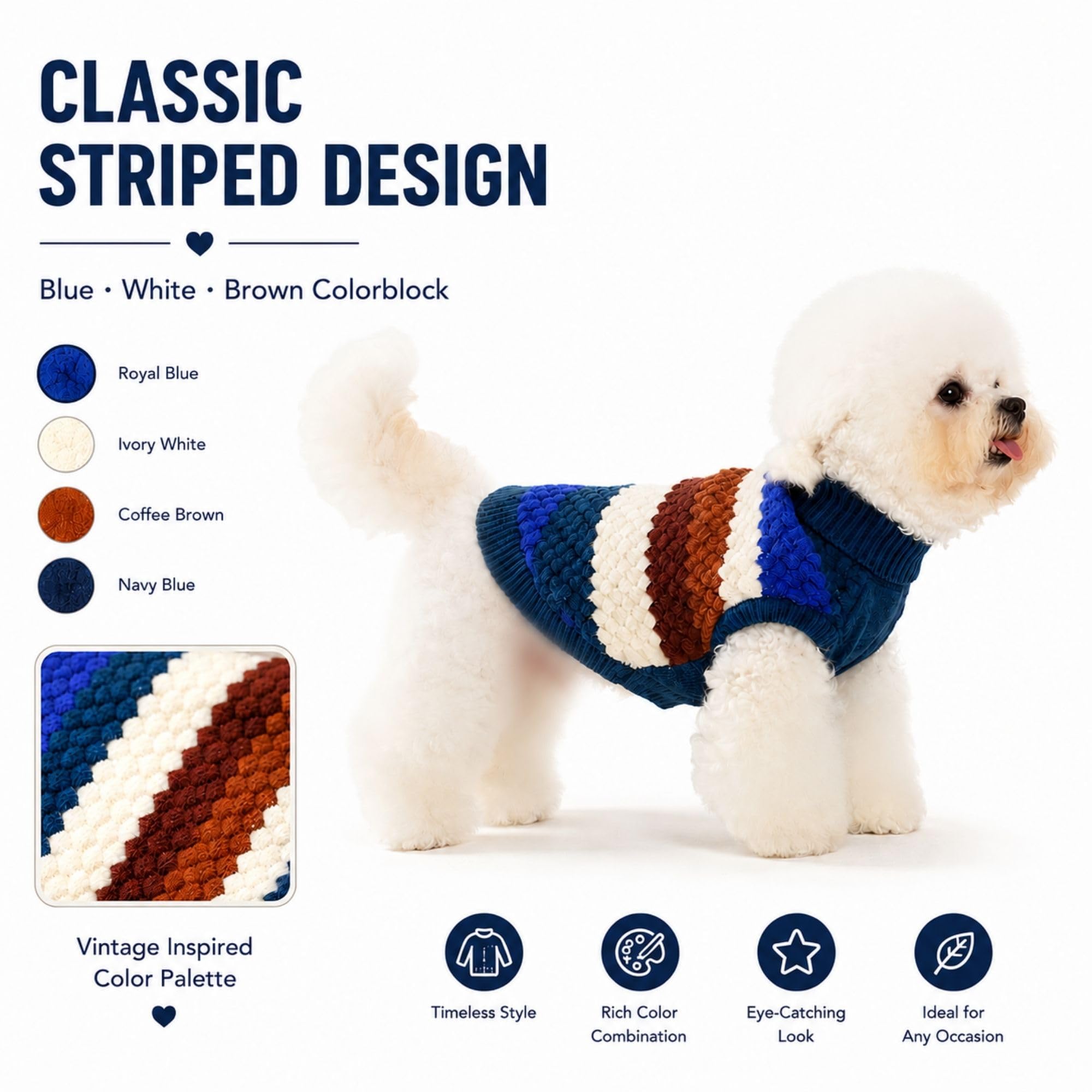 Chandails pour chiens de taille moyenne, vêtements en tricot pour chien | Vêtements épais à col roulé classique, pull chaud pour chien garçon femelle, vêtements extensibles pour animaux de compagnie