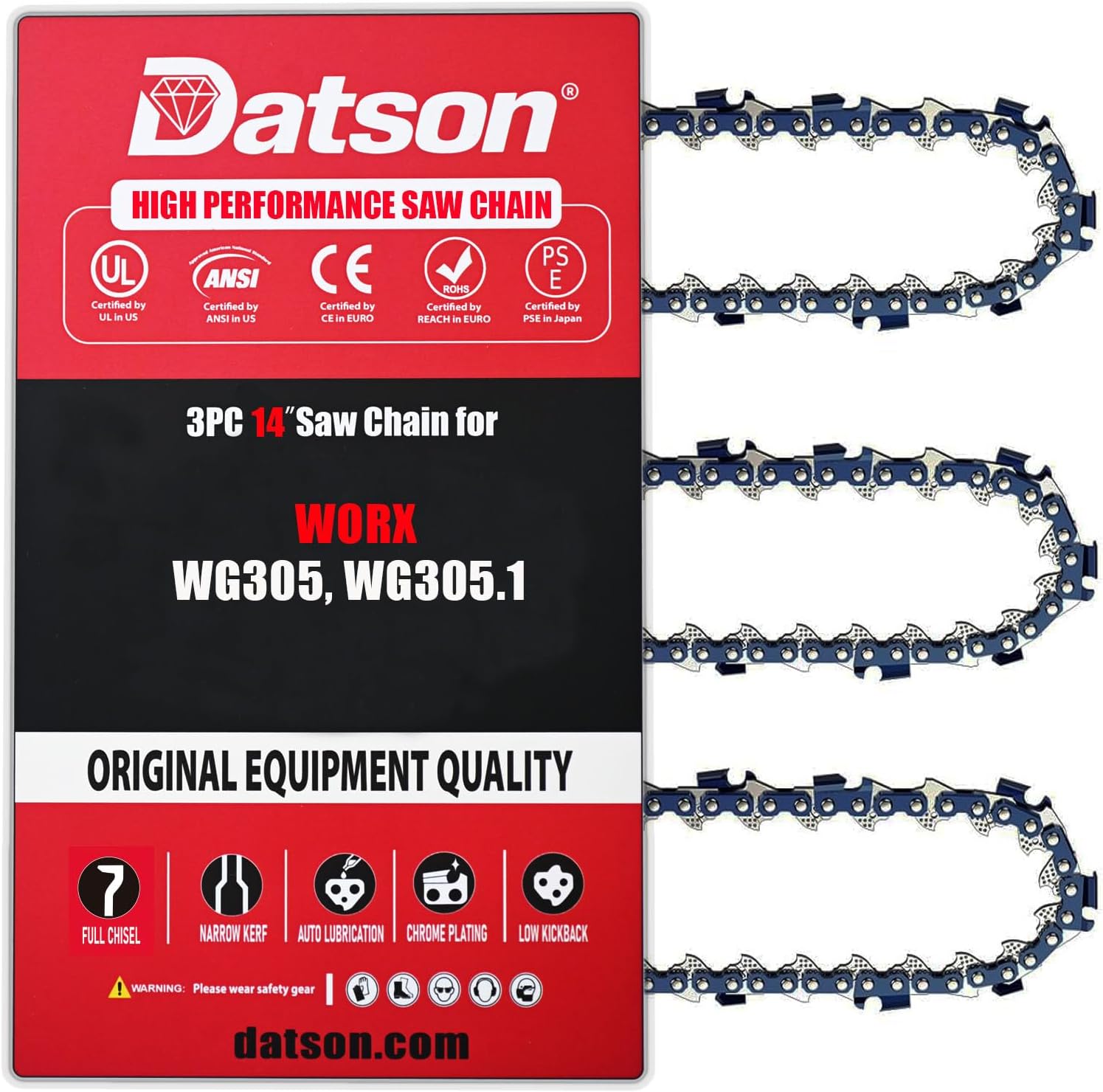 14 Inch Chainsaw Chain Replacement for WORX WG305, WG305.1,MCCULLOCH CS 340, CS 380, EB 358a, MCC 1635A, POULAN 190, 220, 260, 1420, 1425, 1625, 1630, 1800, 1950, 2000(3 Chains)