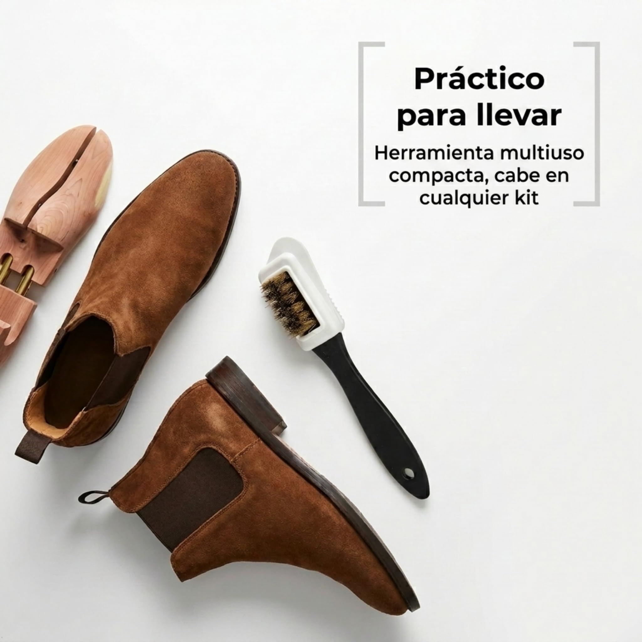Kaps Cepillo de Limpieza de 4 Caras Multifuncional de Calidad para Nubuk y Ante, Cerdas de Latón, Limpia y Da un Cepillado Perfecto