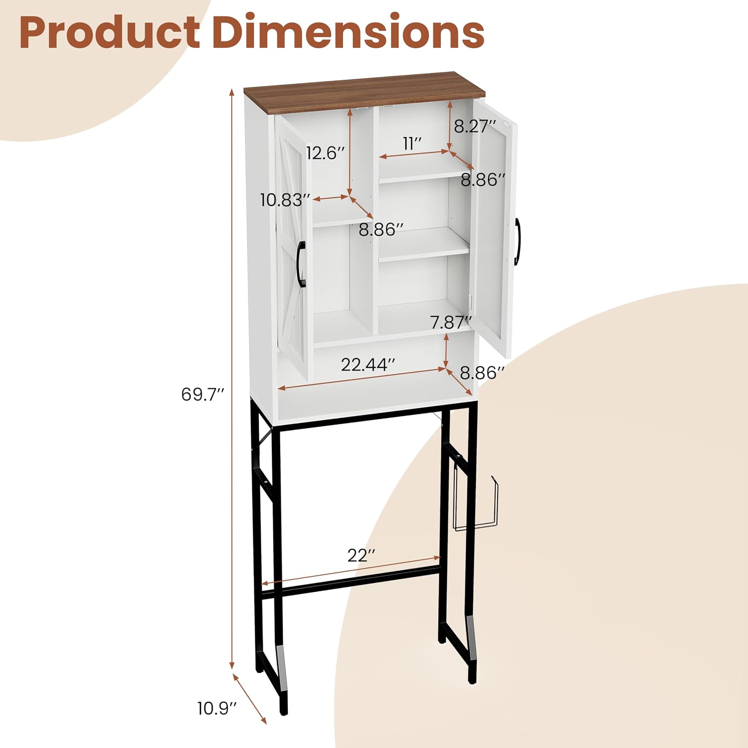 23.6" Over The Toilet Storage Cabinet with Barn Door,Bathroom Organizers and Storage with Adjustable Shelves, Farmhouse Over Toilet Organizer for Bathroom,Restroom,Laundry,White