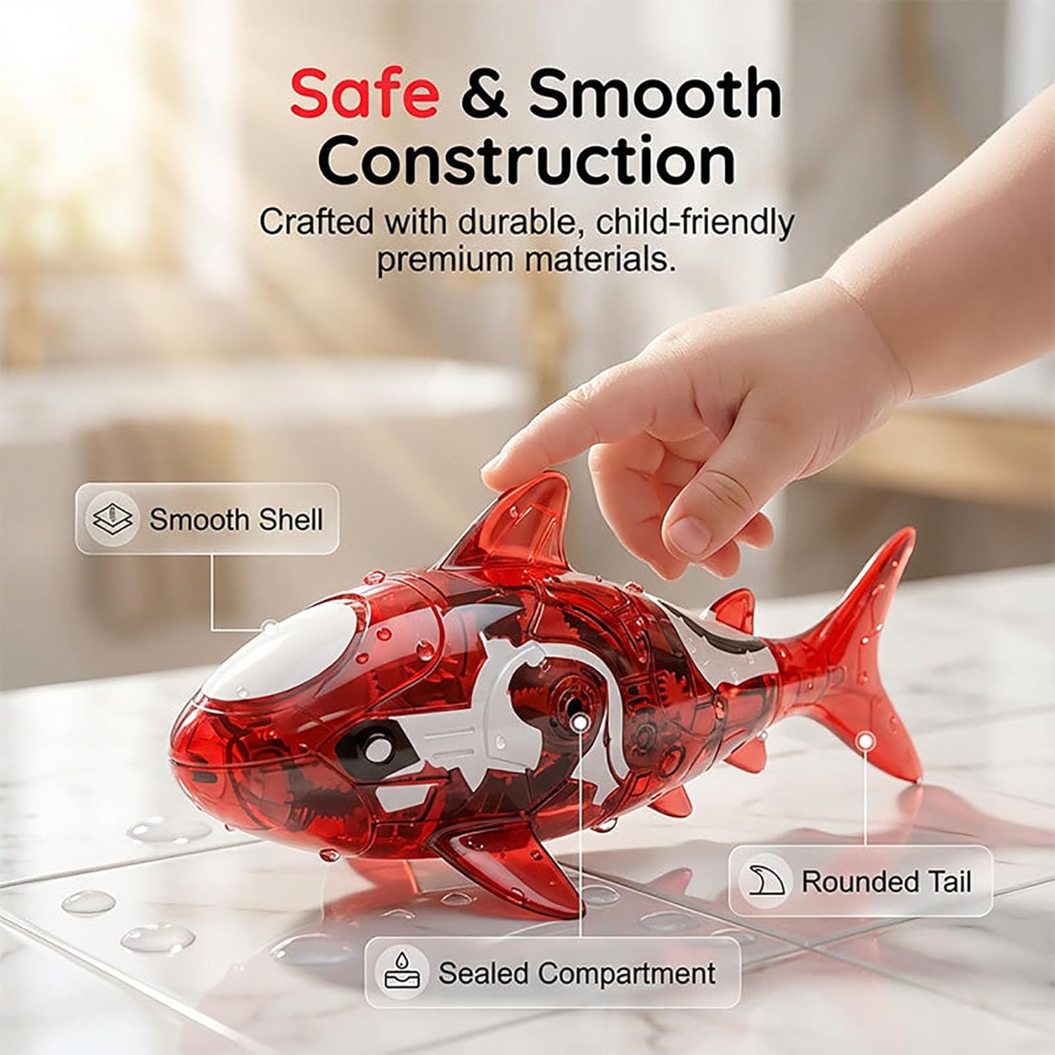 LED Light-Up Bath Toy Shark with Lifelike Tail, Realistic Shark Glowing Swimming Fish - Interactive Water-Activated Lights Flashes Robot, Electronic Pet Fishs Bath Toy (4Pcs)