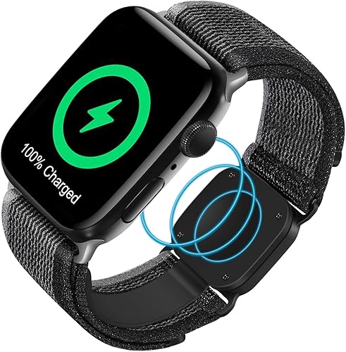 Sport Loop - Correa de nailon con cargador inalámbrico portátil 2 en 1, compatible con Apple Watch Series para mujeres y hombres, innovadora correa