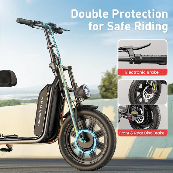 iScooter F7 Electric Scooter Adults, 1000W Powerful Motor, 28 MPH Top Speed & 45 Miles Range, 16'' Fat Tire Scooter for Adults, Detachable Seat & Adjustable Handlebar & APP Electric Scooter with Seat
