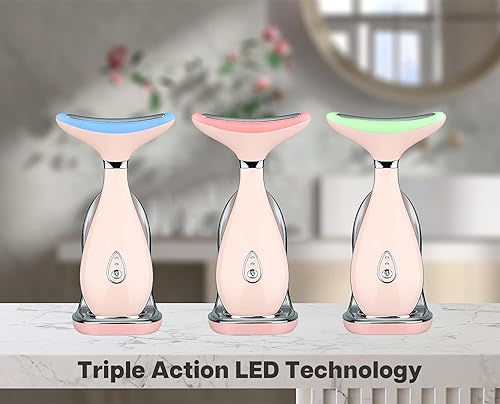 Miniatura 5 de Lily - Masajeador facial para el cuello, dispositivo de rejuvenecimiento de la piel (rosa) con LED de triple acción, peine de jade natural,