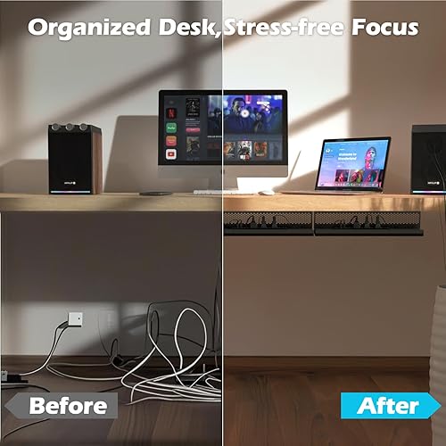 Miniatura 4 de KHAMAL Organizador de cables debajo del escritorio, 26 unidades, kit de bandeja de gestión de cables, diseño hexagonal ventilado con clips para