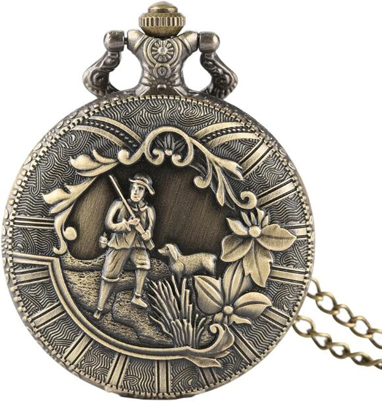 Reloj de Bolsillo de Cuarzo con diseño de Cazador Retro Steampunk, Collar con Colgante de Bronce