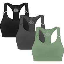 MIRITY 3-Pack Adjustable Padded Sports Bras for Women - High Support for Large Bust Workout Running Gym Fitness Black Darkgrey Green X-Large