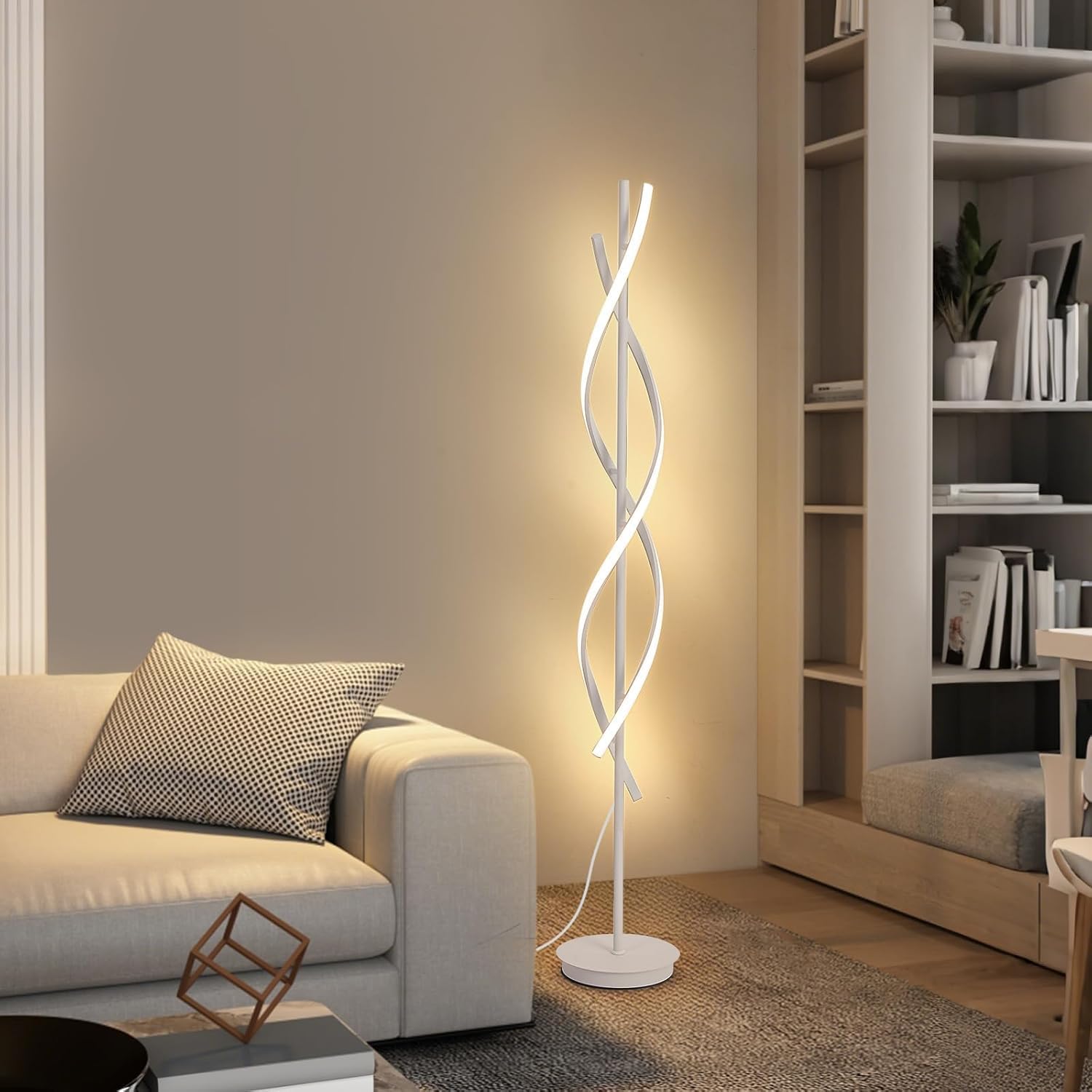 Unique Spiral Floor Lamp for Living Room Modern LED Floor Lamp with Remote Control 3 Color 62Inch Dimmable White Floor Lamp Temperature Corner Floor Lamps for Bedroom Office