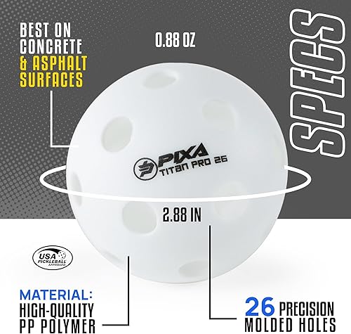 Vista 6 de PIXA Titan Pro 26 Pickleball para interiores, aprobado por USAPA, bolas de pickleball duraderas para interiores, rebote constante, vuelo suave