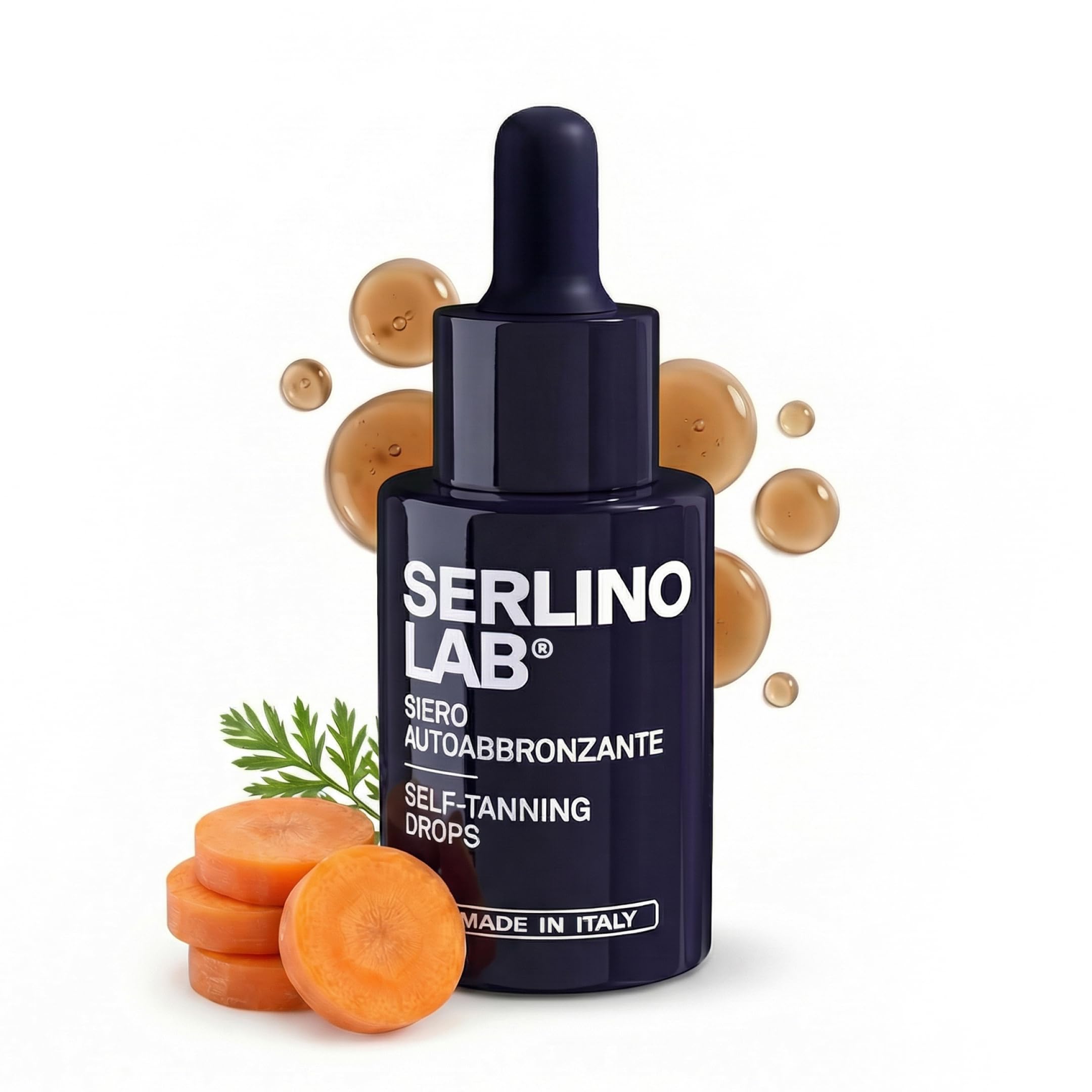 SERLINO LAB Gocce Autoabbronzanti 30 ml, siero abbronzante, Abbronzatura naturale senza sole con DHA + Eritrulosio, Aloe Vera e Acido Ialuronico, Durata 3‑4 giorni, Made in Italy