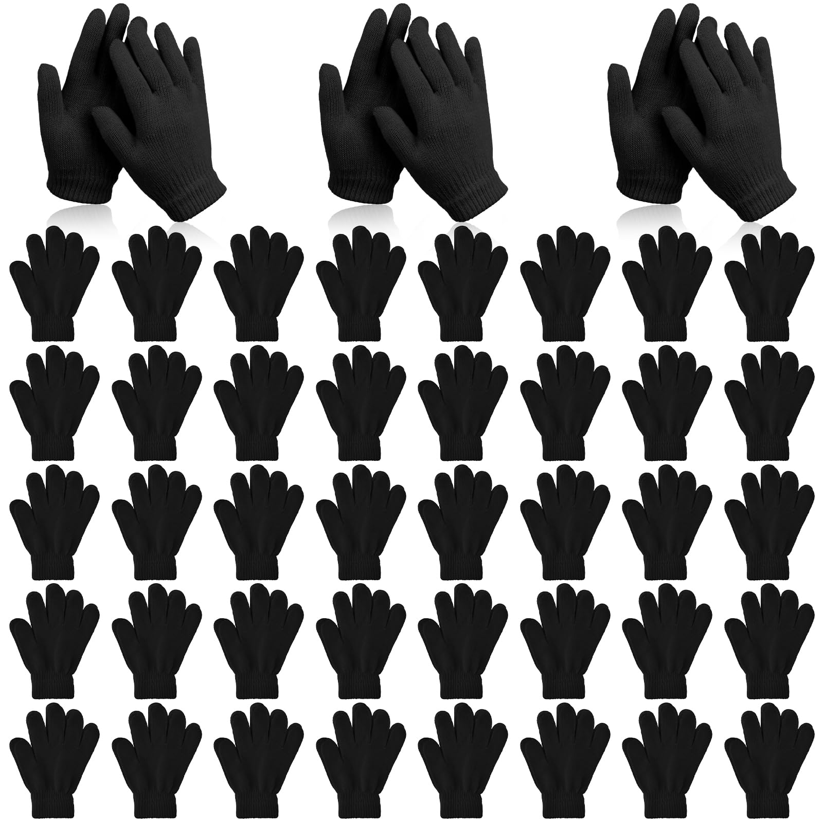 Coopay 12/24/48/100 Pairs Kids Winter Magic Gloves, Stretchy Full Finger Bulk Children Knitted Gloves for Boys Girls Student