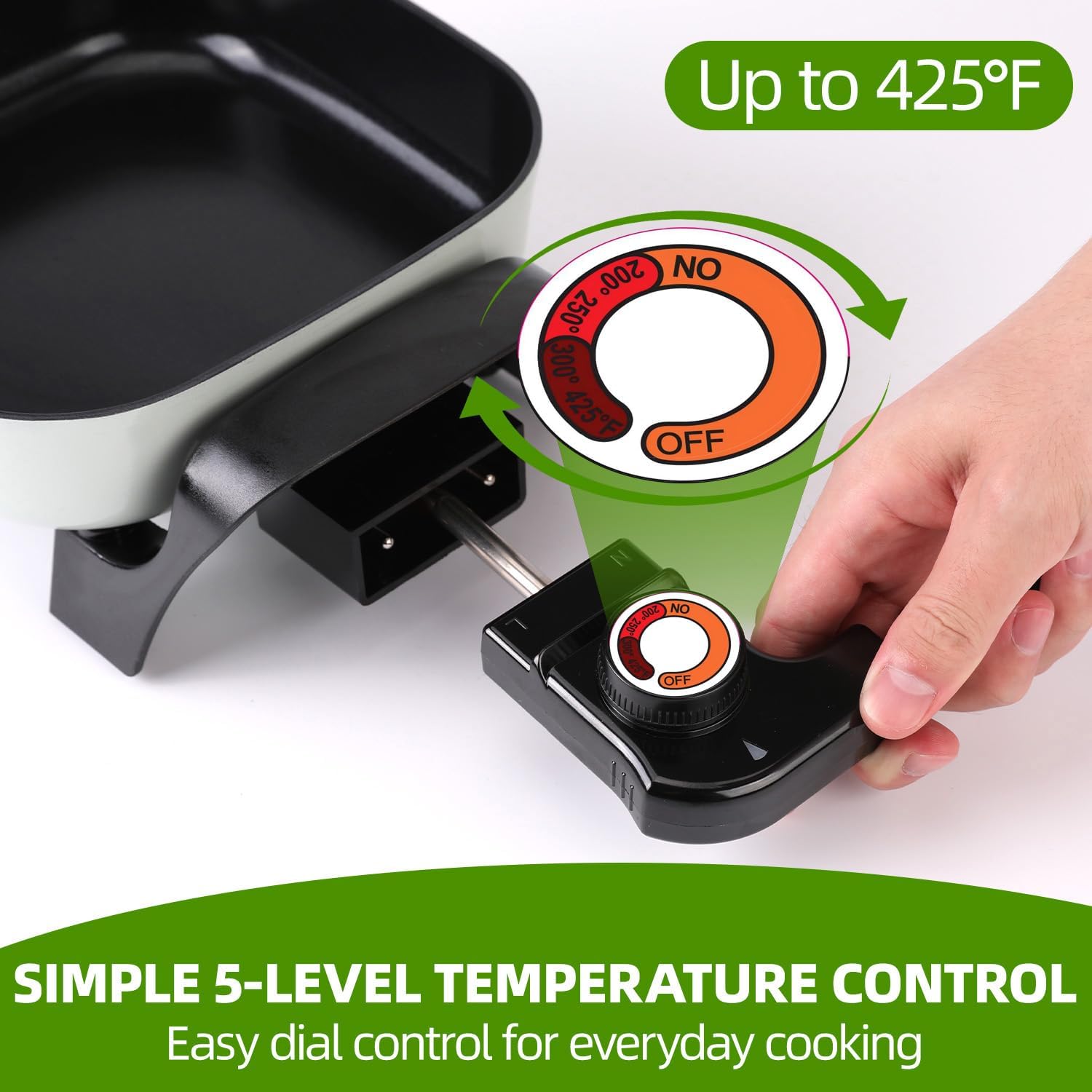 8" Electric Skillet with PFAS-Free Non-Stick Ceramic Coating, Removable Frying Pan, Adjustable Temperature, Reversible Design, Tempered Glass Lid, Vibrant Green