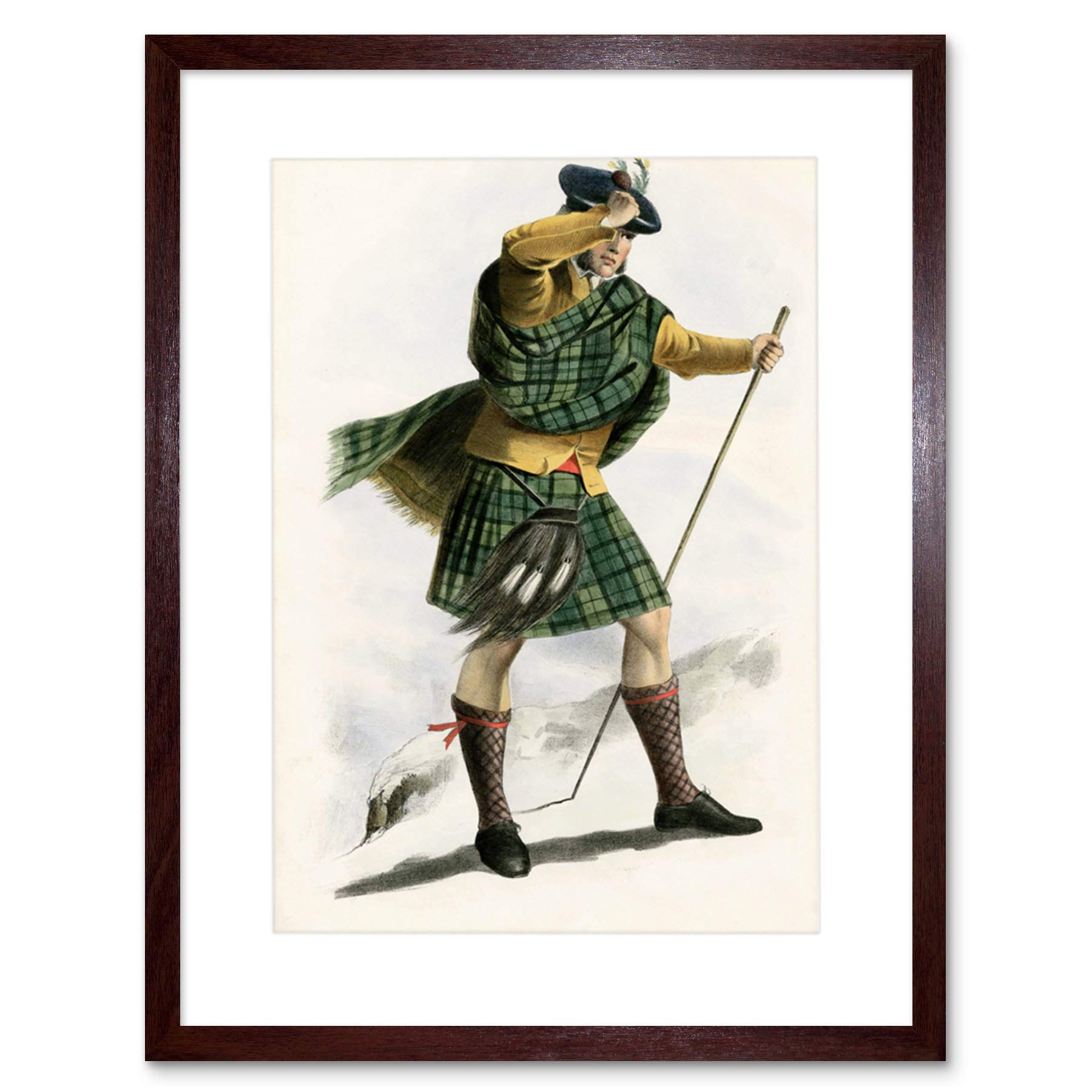 Wee Blue Coo Painting Highland Clan Scotland Tartan Sutherland Framed Wall Art Print