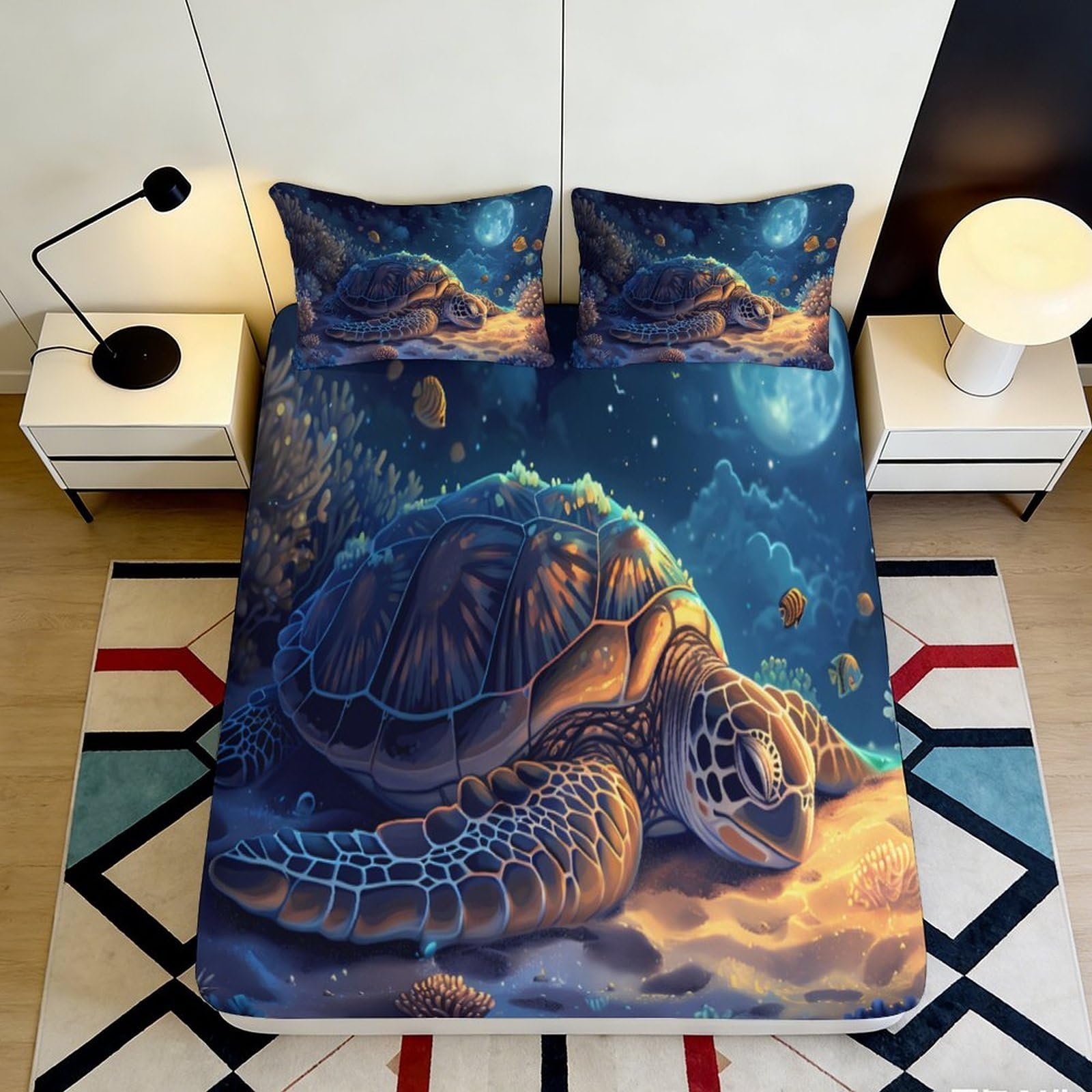 Pnayamiorkfel Style-1 3D Printed Ocean Turtle Fitted Sheet Microfiber Soft Breathable Underwater Sea Life Bed Cover For Bedroom Decor 90X200x25cm