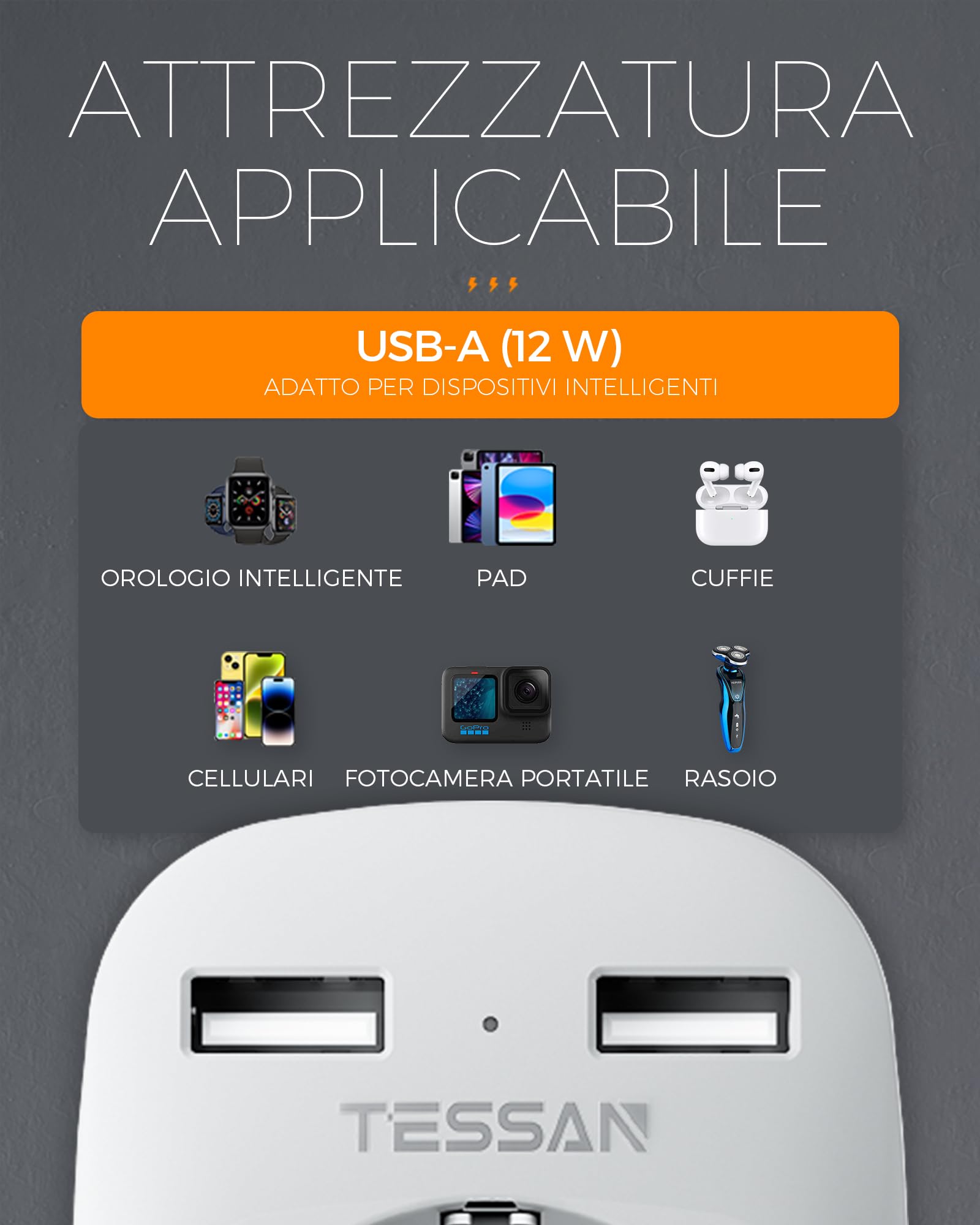 TESSAN Adattatore Presa Inglese, Adattatore Spina Inglese con 2 USB, Adattatore UK per Gran Bretagna, Qatar, Irlanda, Gambia, Adattatore Prese Inglesi 3250W, Adattatore Presa Inglese a Spina Italiana