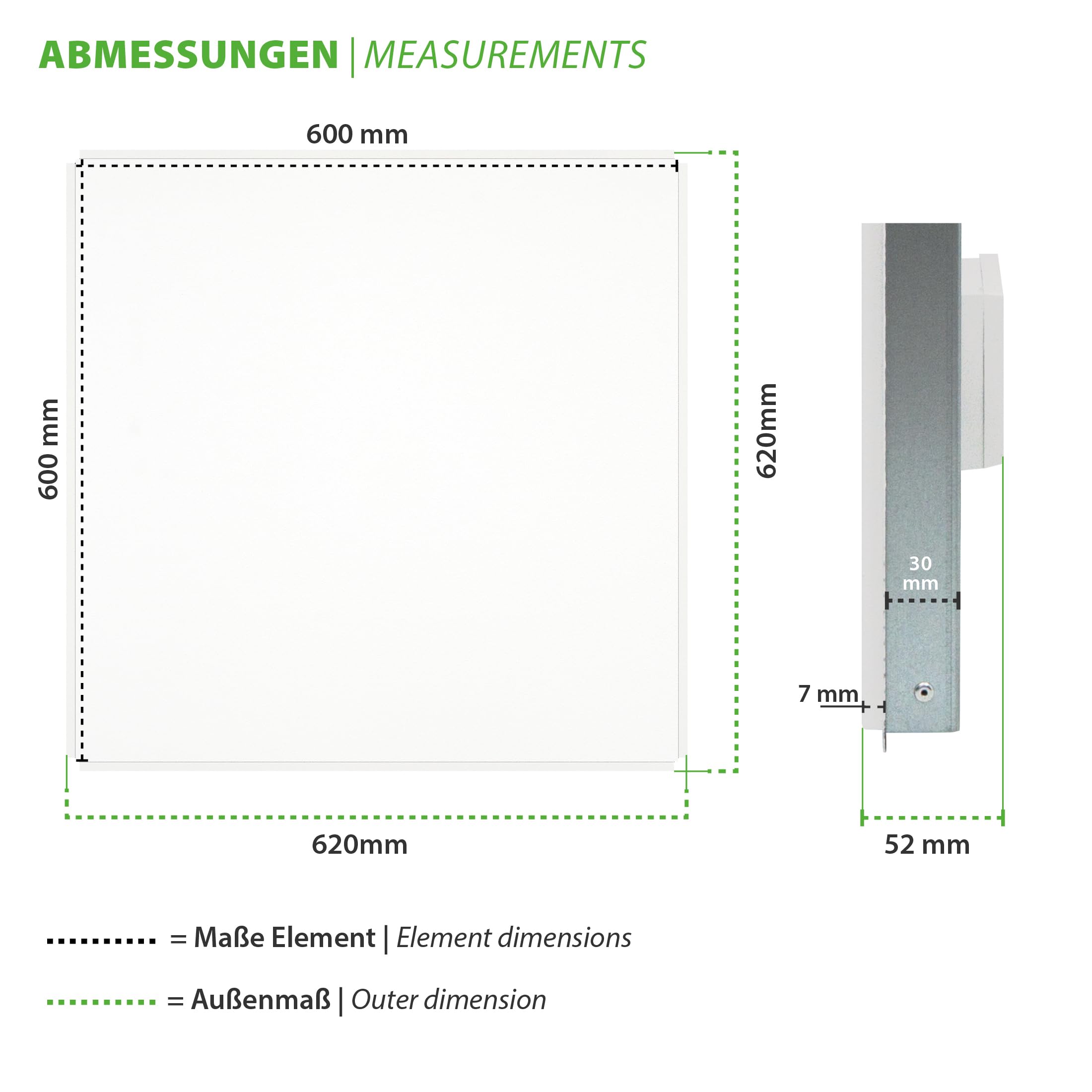 ECOSUN E 300 C grzejnik sufitowy 300 W – panel grzewczy na podczerwień 60 x 60 cm do sufitów rastrowych – idealny do sufitów kasetowych OWA Odenwald, do biura i zastosowań komercyjnych