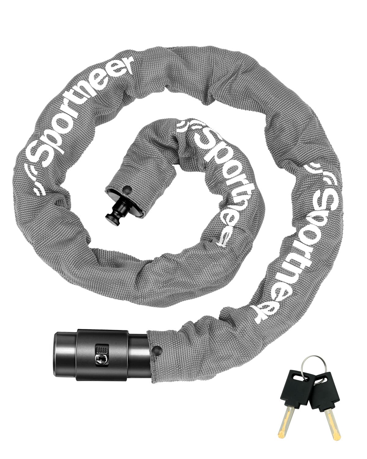 Sportneer Bike Lock: 8mm Thick High Security Anti Theft Bike Chain Lock with 2 Keys- 3.2/4ft Long Heavy Duty Anti-Cut Bicycle Lock for Bike, Motorcycle, Bicycle, Door, Gate, Fence, Grill