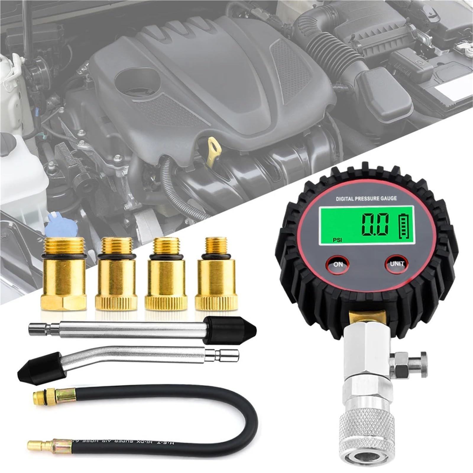 Allarme per Auto di Sensori Misuratore di Compressione Digitale per autoveicoli per Kit Prova della del Cilindro Motore a Benzina con Adattatore Monitor di Sicurezza per Pneumatici