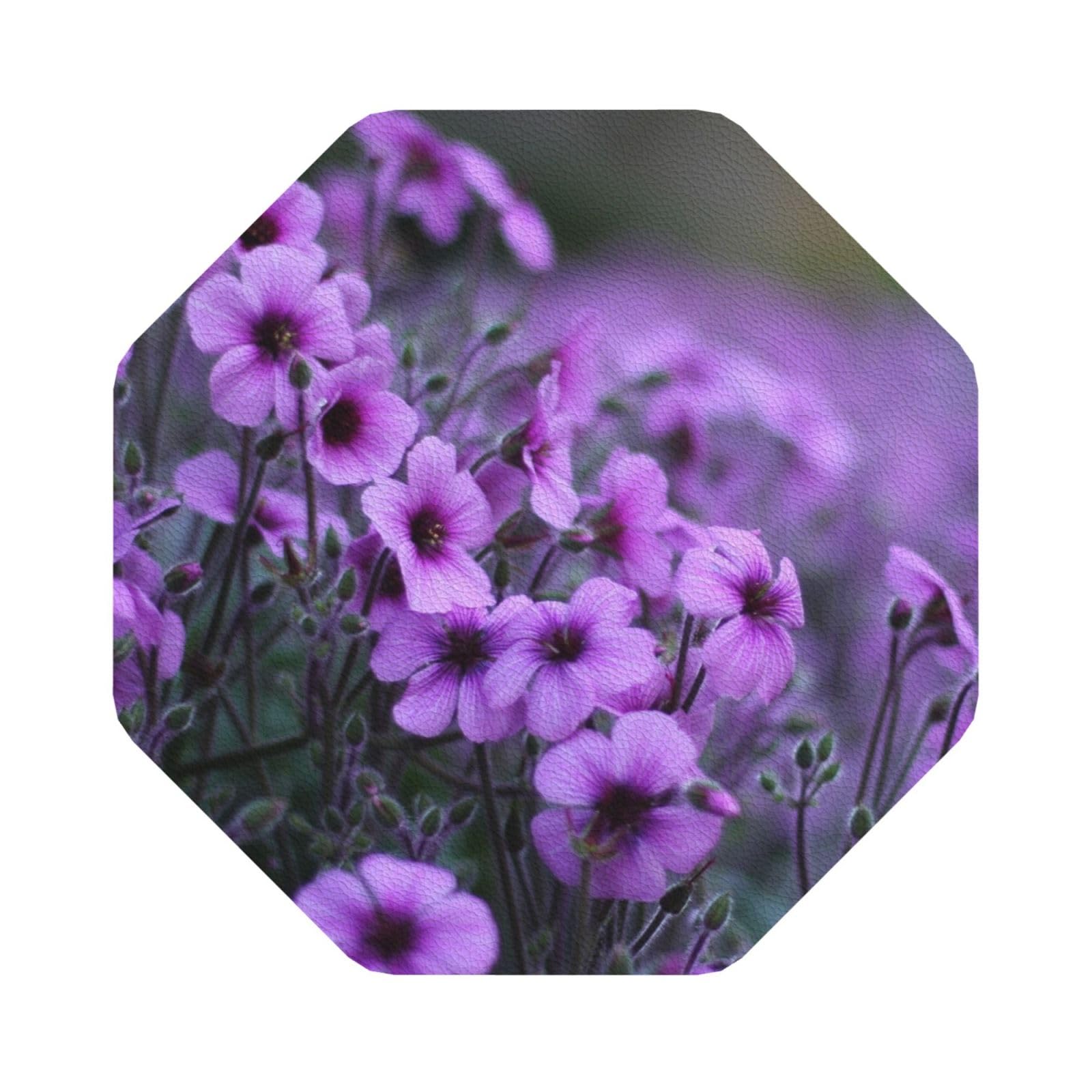 Lavender bouquet PU Leather Coasters Set of 6 Octagon Drink Coasters