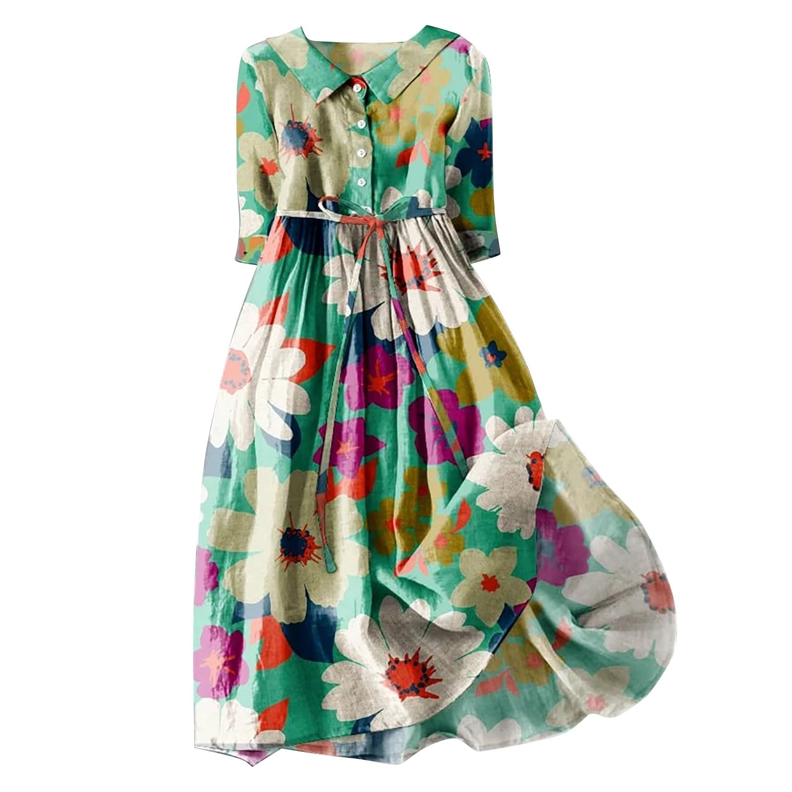 Generic Vestidos Mujer Casual Midi Baratos Vintage Camisa de Vestir Florales Nacional Verano Chic Noche Playa Vacaciones Bordado Vendimia Mujeres