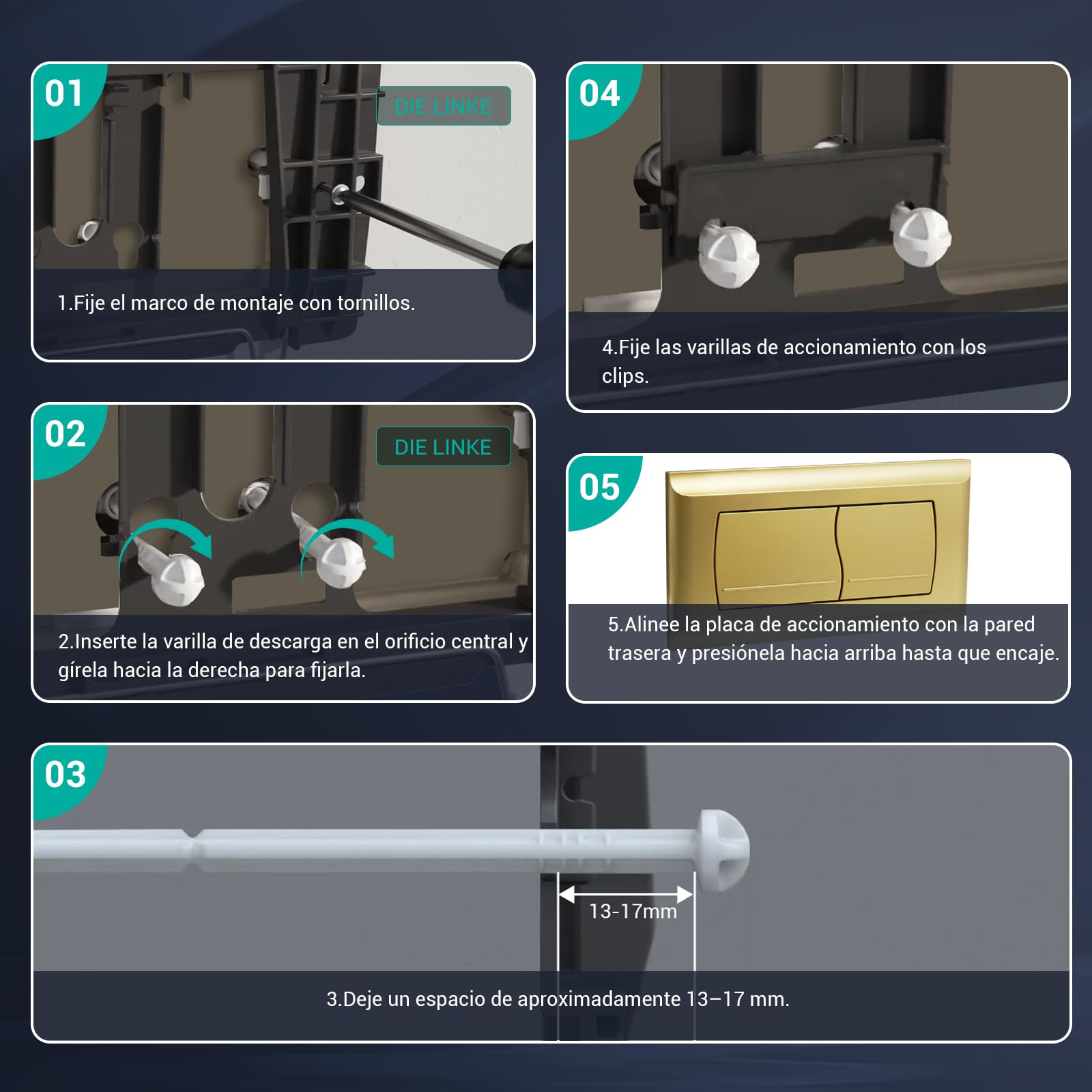 Empyreal Placa de Descarga para Cisterna de WC, Compatible con Geberit Twinline 30&UP130, Con el Kit de la Palanca de Descarga y Tornillos, Doble Función,340 x 185mm(Oro Mate)