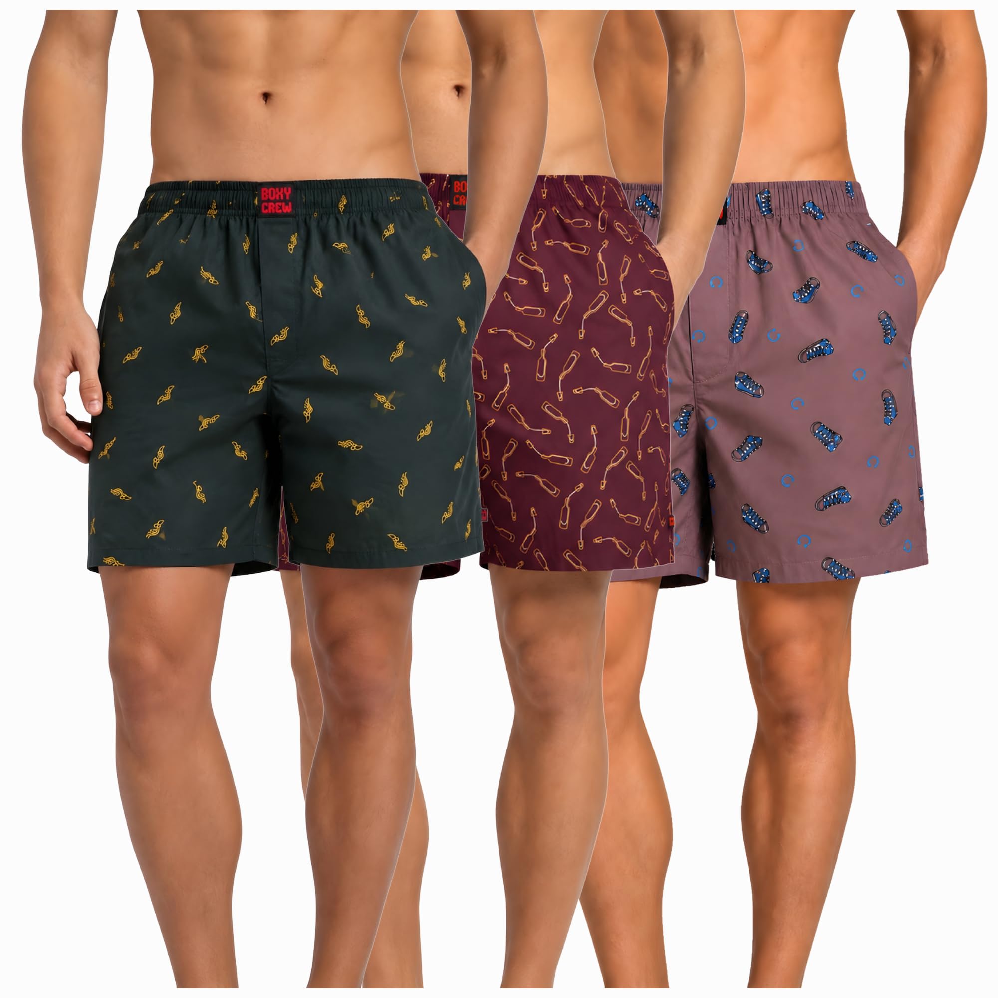 Men's 100% Cotton Boxer Shorts Pack of 3, Dark Teal, Maroon & Mauve | Woven Boxers with Side Pockets, No-Marks Elastic Waistband, Breathable Relaxed Fit | Style 010-014-015-image-41