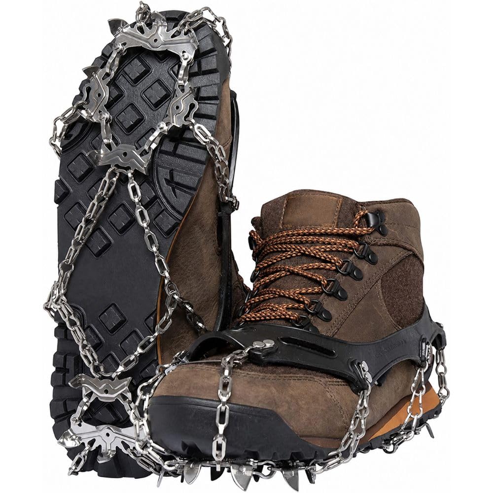 Pics de randonnée à crampons de neige résistants 14 pics avec crampons de neige pour marche, jogging, ou randonnée sur neige et glace Taille XL (homme 11-14)