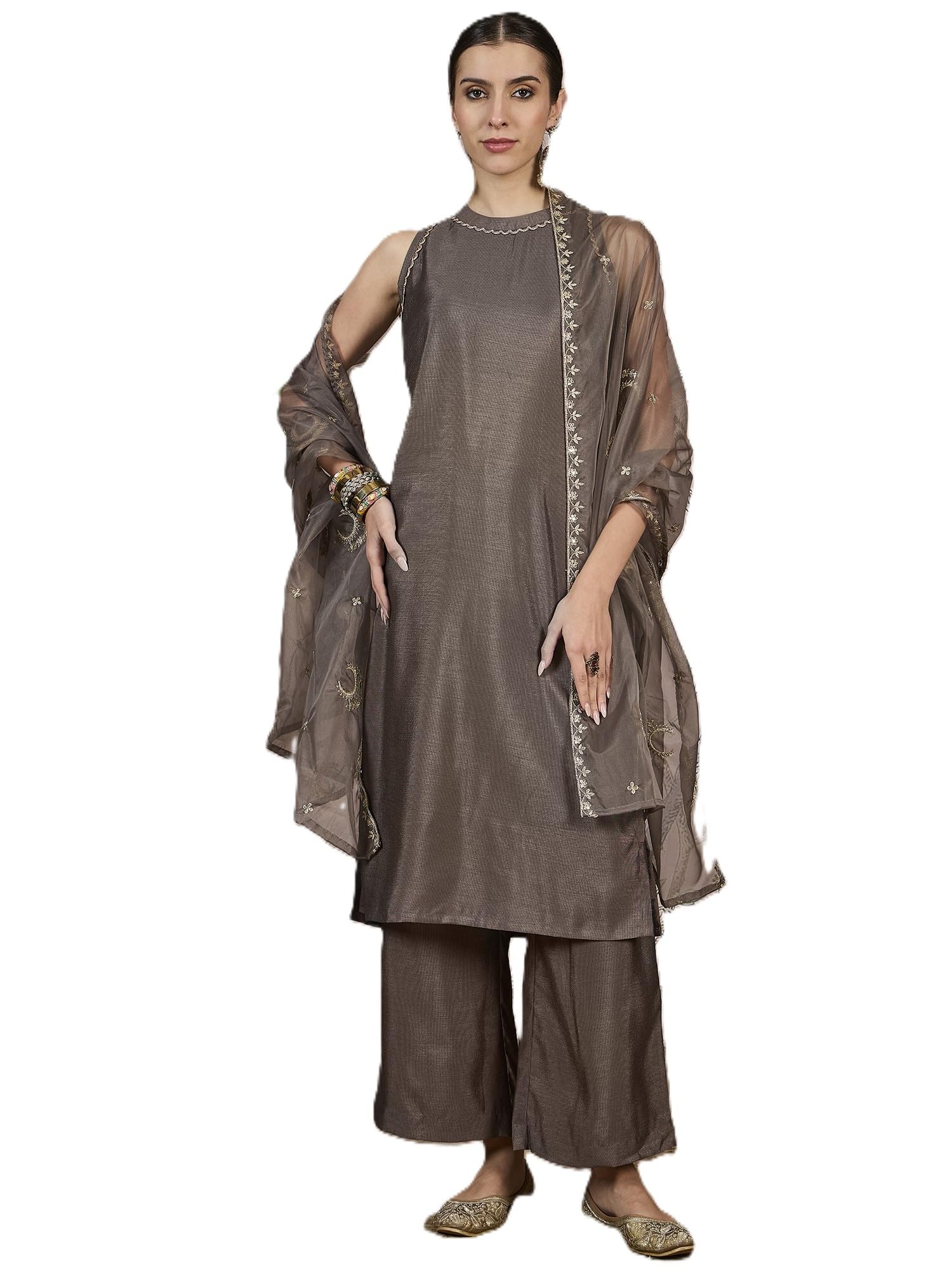 fabian fashion Women's Silk Blend with Embroidery Kurta & Silk Crepe Pant Set And Organza Embroidery Dupatta Ethnic Wear Salwar Suit Set(ES_2519)-picture-27