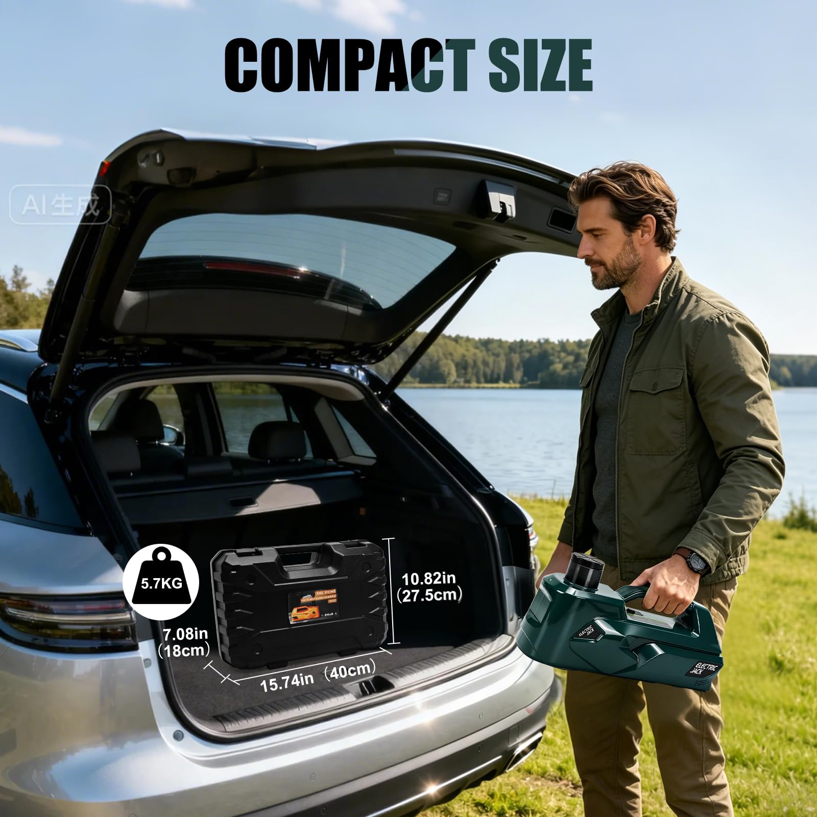 Gato Hidráulico Eléctrico 5T Compatible con Makit18V, Gato Eléctrico Inalámbrico con Luz LED, para SUV, Coches y Camiones, Altura de Elevación 15,5-45 cm (Sin Batería ni Cargador)
