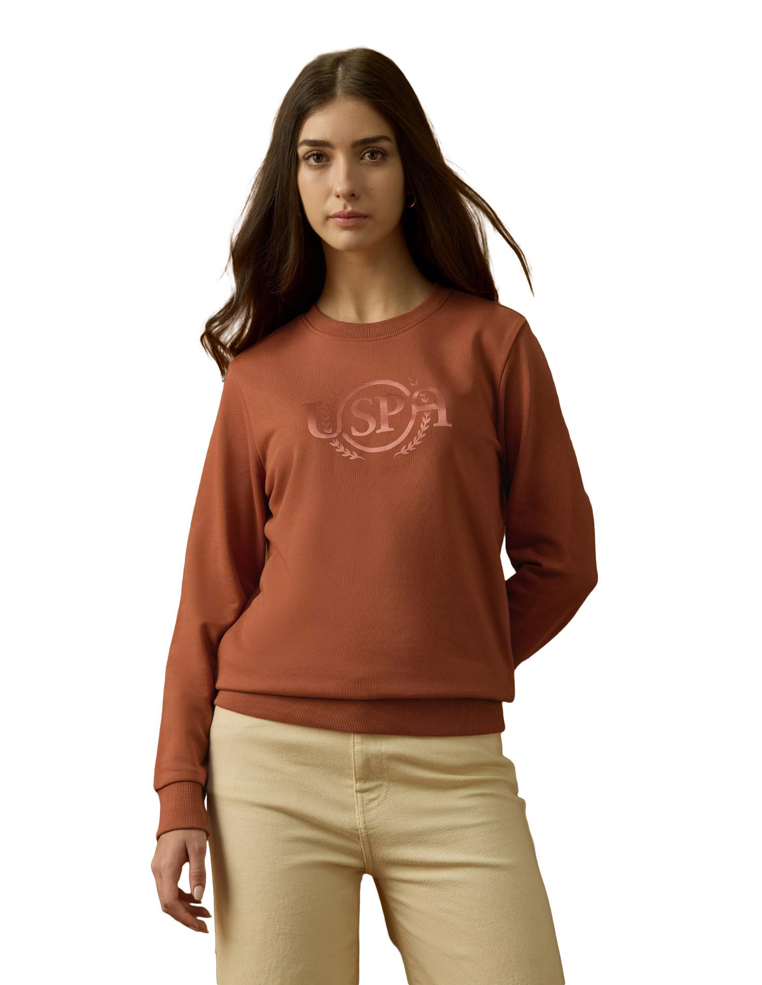 Women Brand Printed Regular Fit Sweatshirt (UWAW25SWS223_Rust_L)-image-2