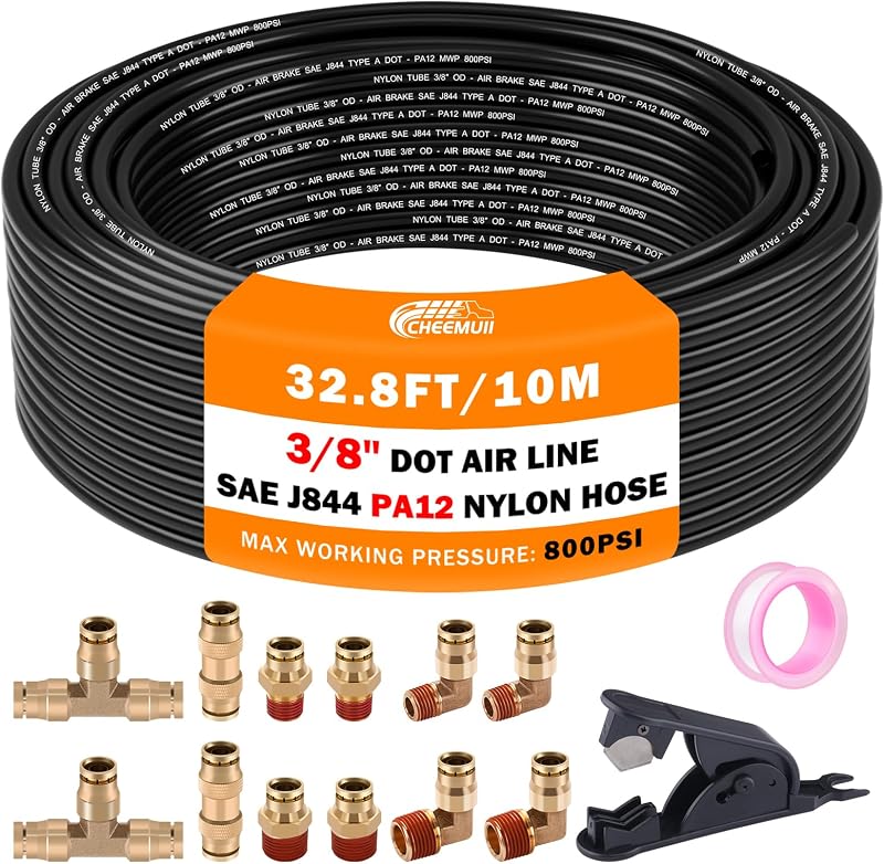 Kit de Mangueira de Ar DOT 3/8" CheeMuii com Conexões de Latão e 10 m