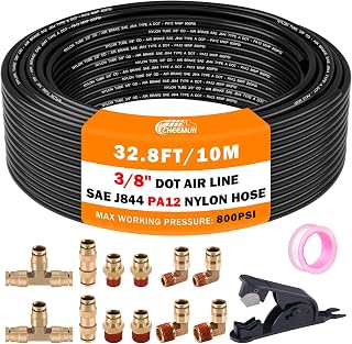 CheeMuii 3/8 Brass DOT Air Line Fittings With 32.8FT 3/8" DOT Air Line Kit