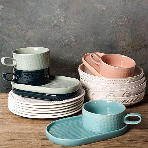 Miniatura 9 de Artena Combo de platos sólidos de sopa y sándwich, cuencos de sopa de 18 onzas  tazas con asas en platos de cerámica de 9.85 pulgadas, juegos de