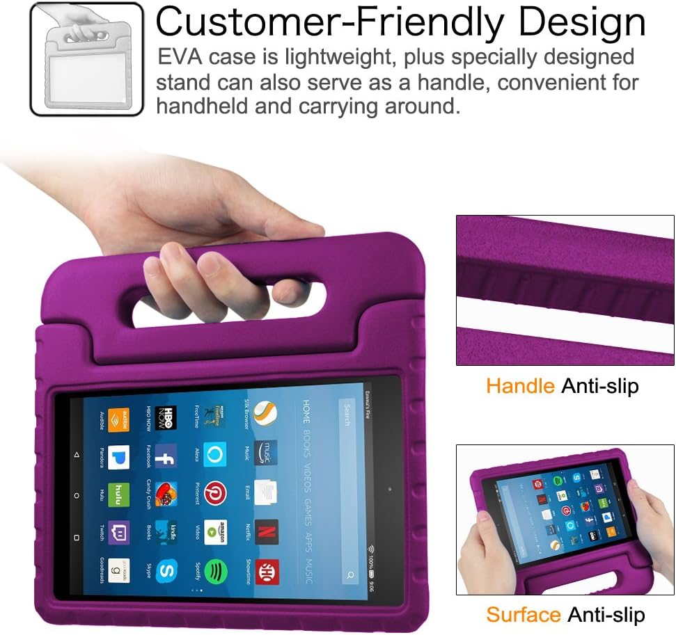 Fintie Case for Fire HD 8 Tablet (7th and 8th Generation Tablets, 2017 and 2018 Releases) - [Kids Friendly] Shock Proof Light Weight Convertible Handle Stand Protective Cover, Purple