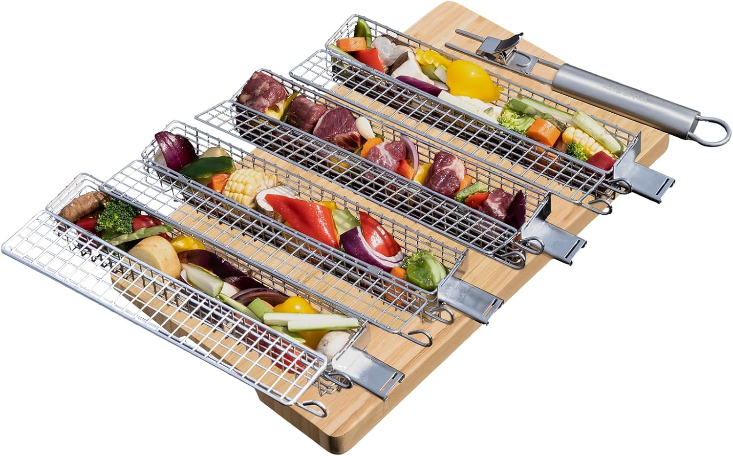 KADORVA Kabob Grill Basket Set of 4 with Detachable Handle, Stainless Steel