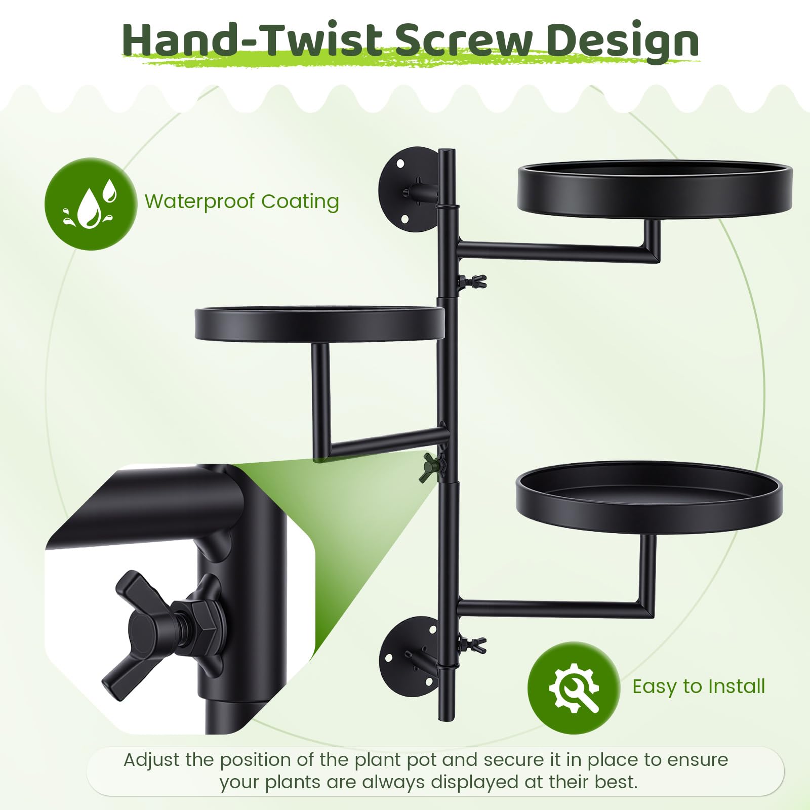 Estante giratorio de pared 3 niveles para plantas – Soporte metálico con rotación 180°, diseño salvaspacio, resistente al agua y óxido, fácil montaje – Ideal para ventana, balcón, salón y rincón