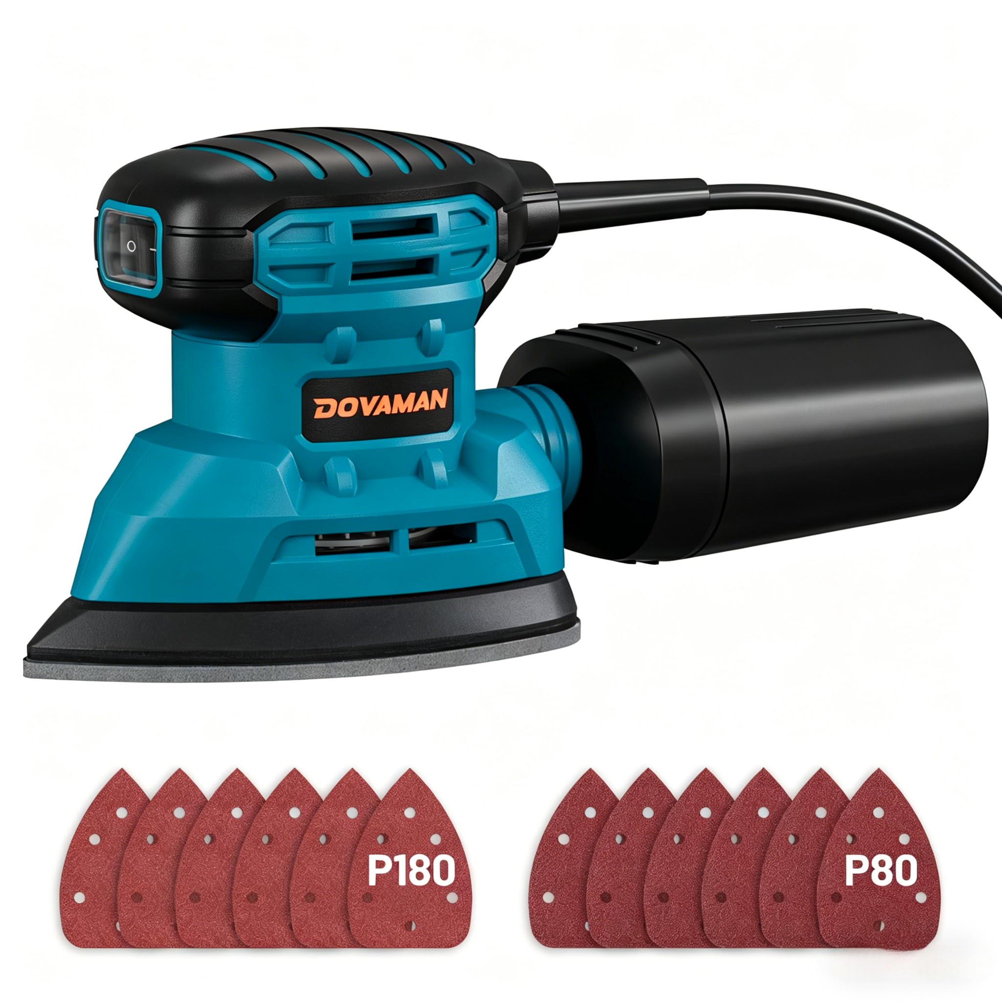 Dovaman B-Blue Dls03a Detail Palm Sander, 130W, Dust Collection System, 12Pcs Sandpaper, 12000Rpm Compact Hand Tool For Wood Steel Surfaces