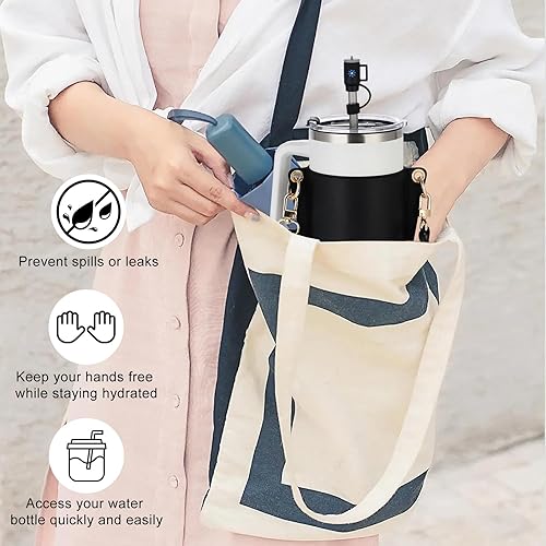Miniatura 2 de Soporte para botella de agua para vaso Stanley, correa de cuero compatible con vaso Stanley de 40 onzas y 30 onzas con asa, correa ajustable,