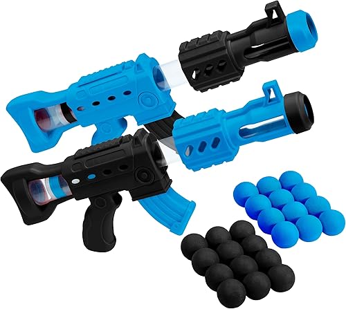 Miniatura 6 de NSG Juegos de disparos Aeroblast para niños, 2 unidades, 24 bolas de espuma suave y 2 pistolas de acción de bomba, juego de pistola de juguete para